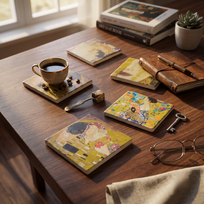 Gustav Klimt Style Stone Coaster Set