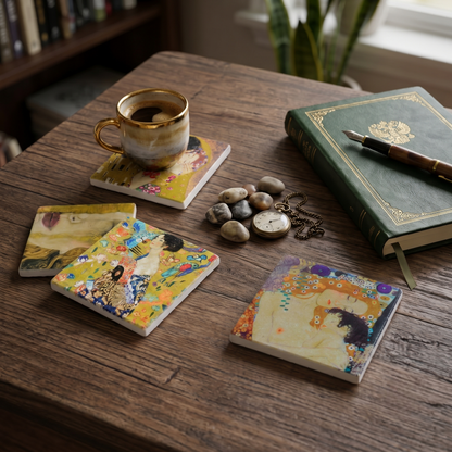 Gustav Klimt Style Stone Coaster Set
