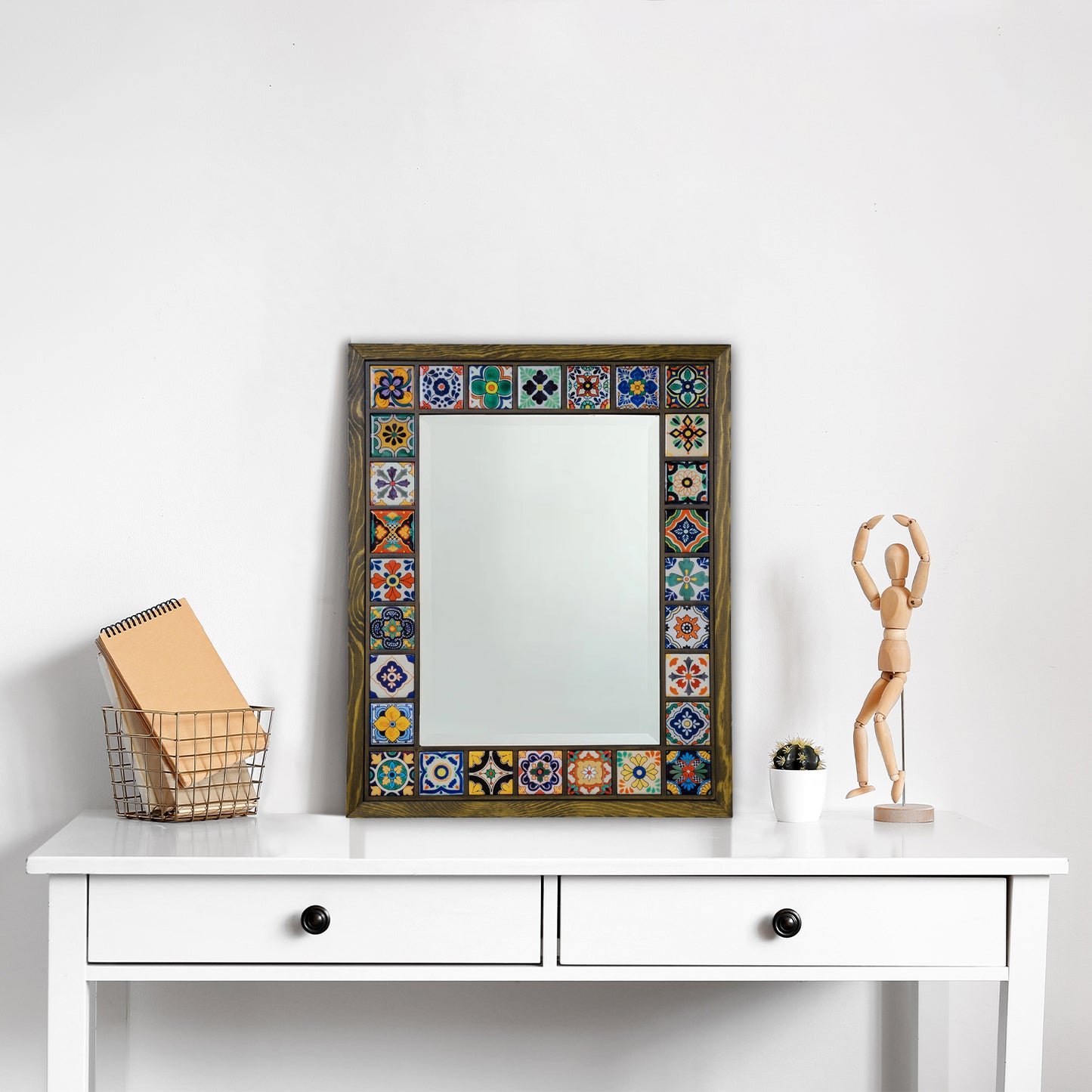 Mediterranean Edition Handmade Anatolian Ceramic Tile Wall Mirror