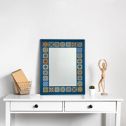 Azure Mosaic Handmade Anatolian Ceramic Tile Wall Mirror