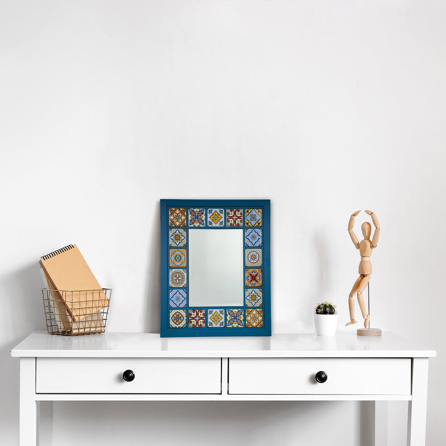 Azure Mosaic Handmade Anatolian Ceramic Tile Wall Mirror