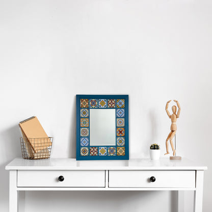 Azure Mosaic Handmade Anatolian Ceramic Tile Wall Mirror