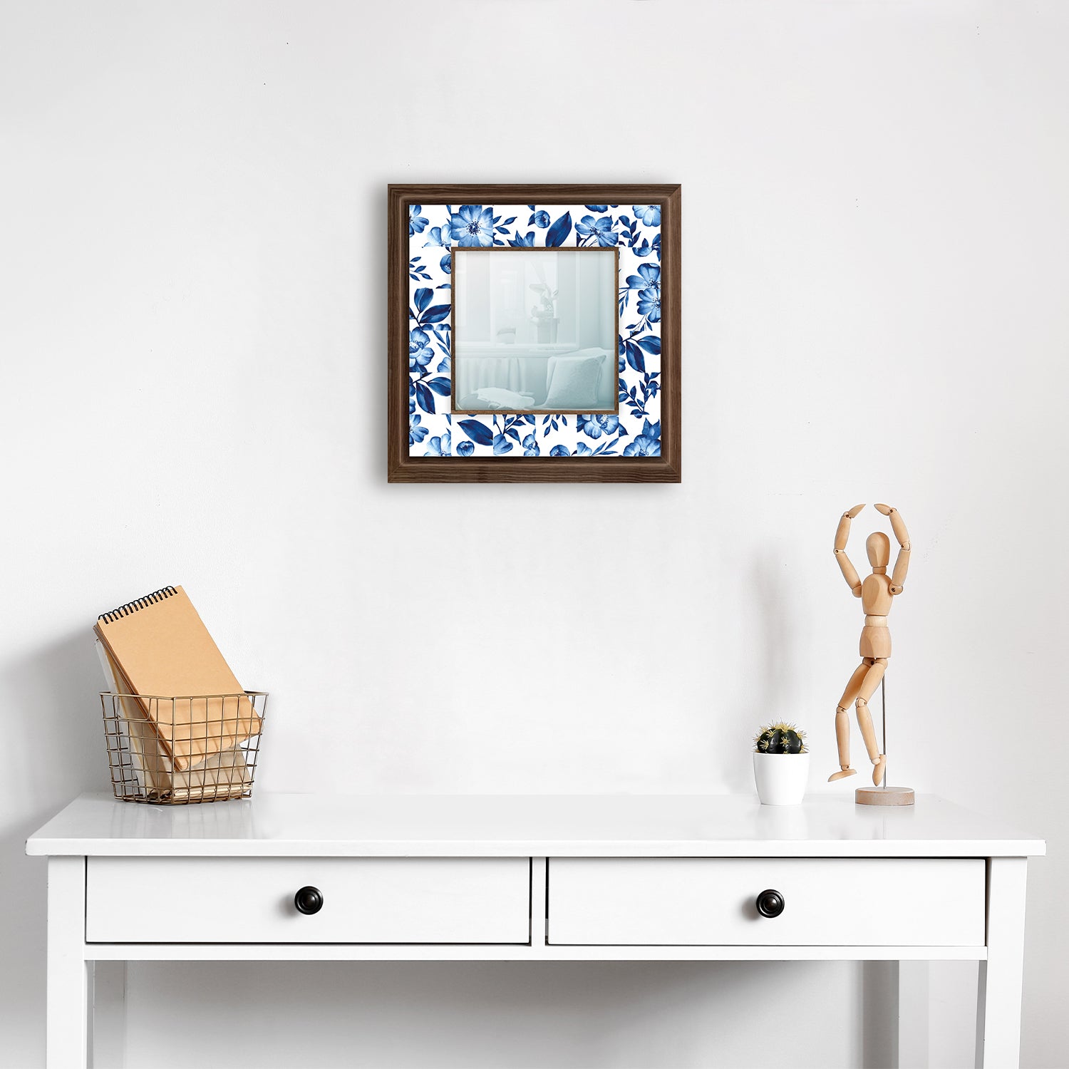Turquoise Flowers Square Mirror with dresser | Artistry Home