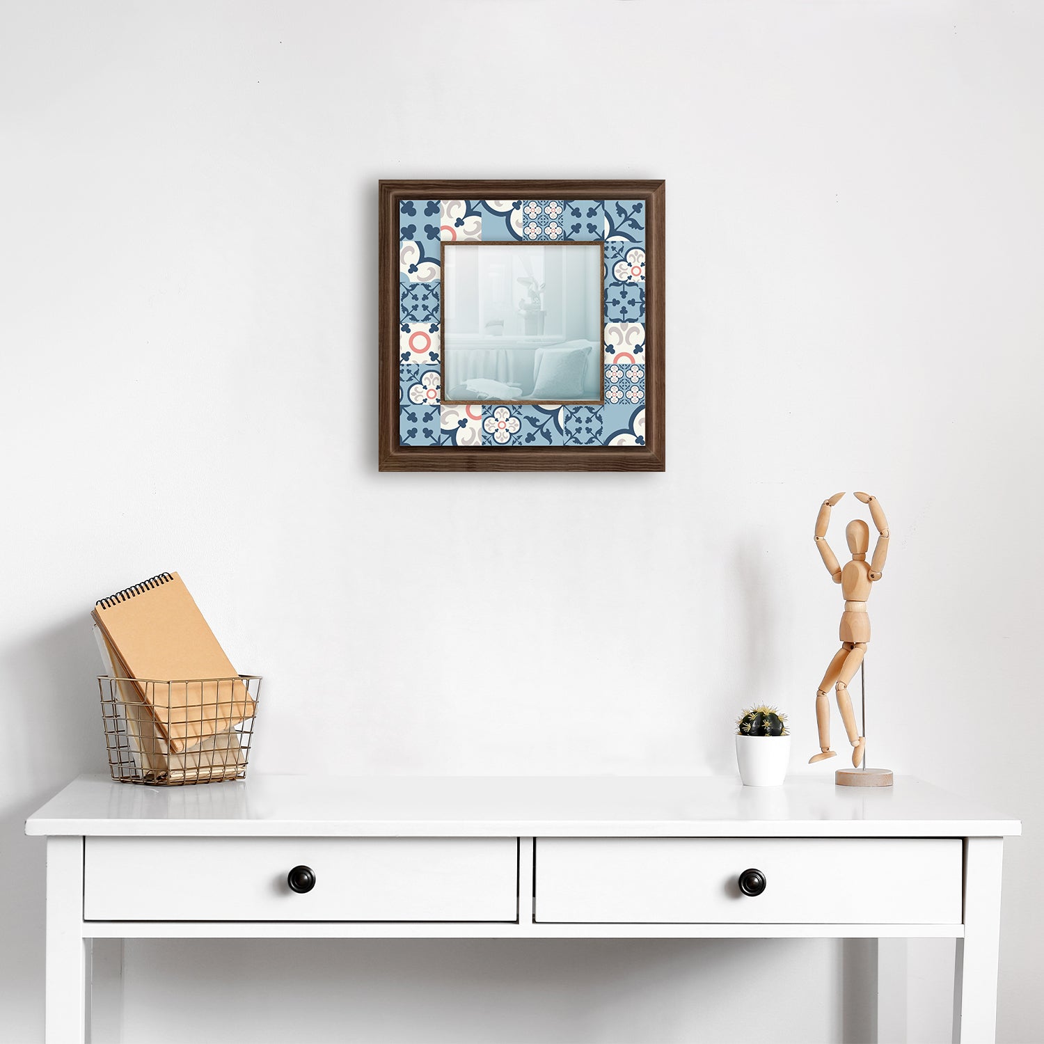 Blue Tiles Square Mirror with dresser | Artistry Home