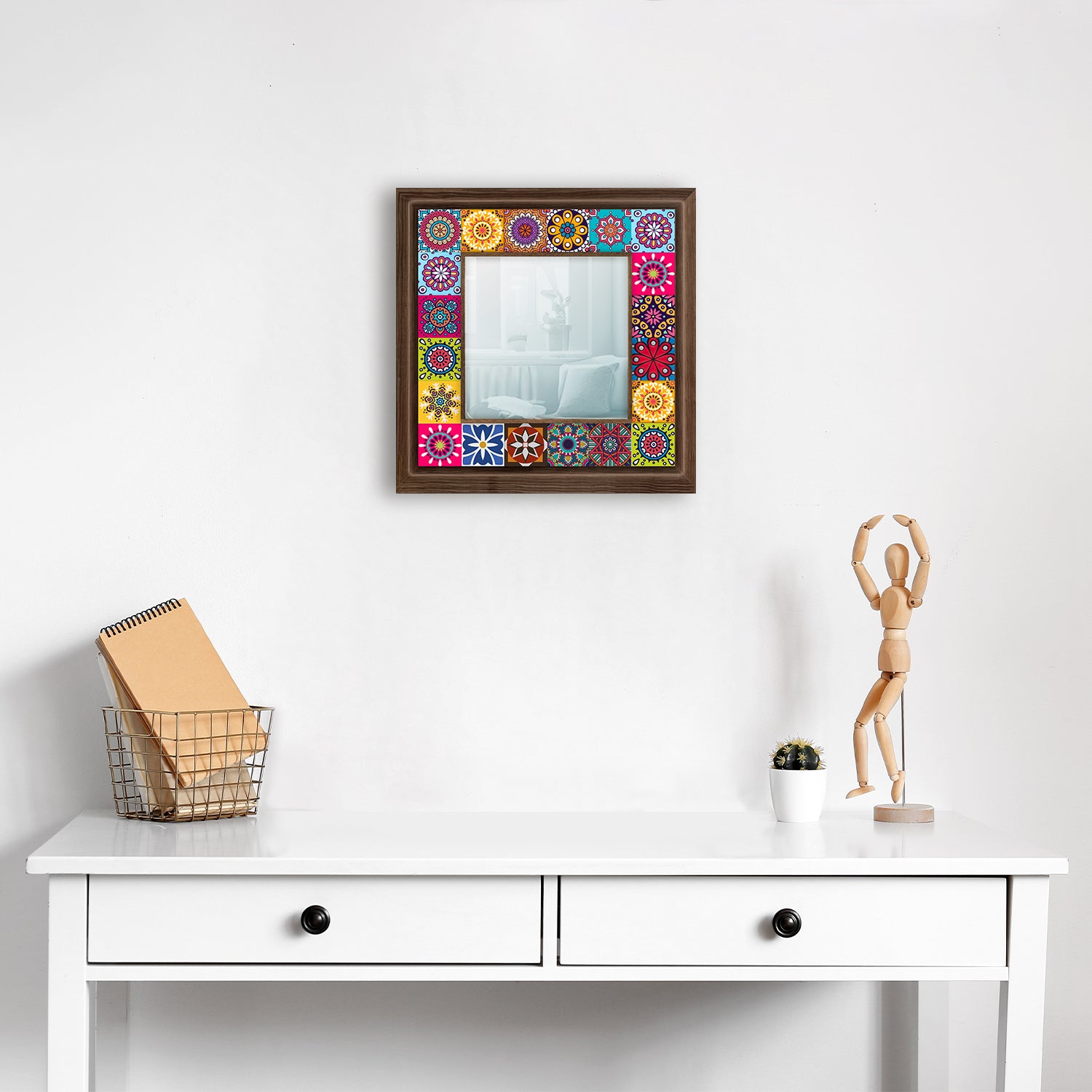 Colorful Tiles Square Mirror with dresser | Artistry Home