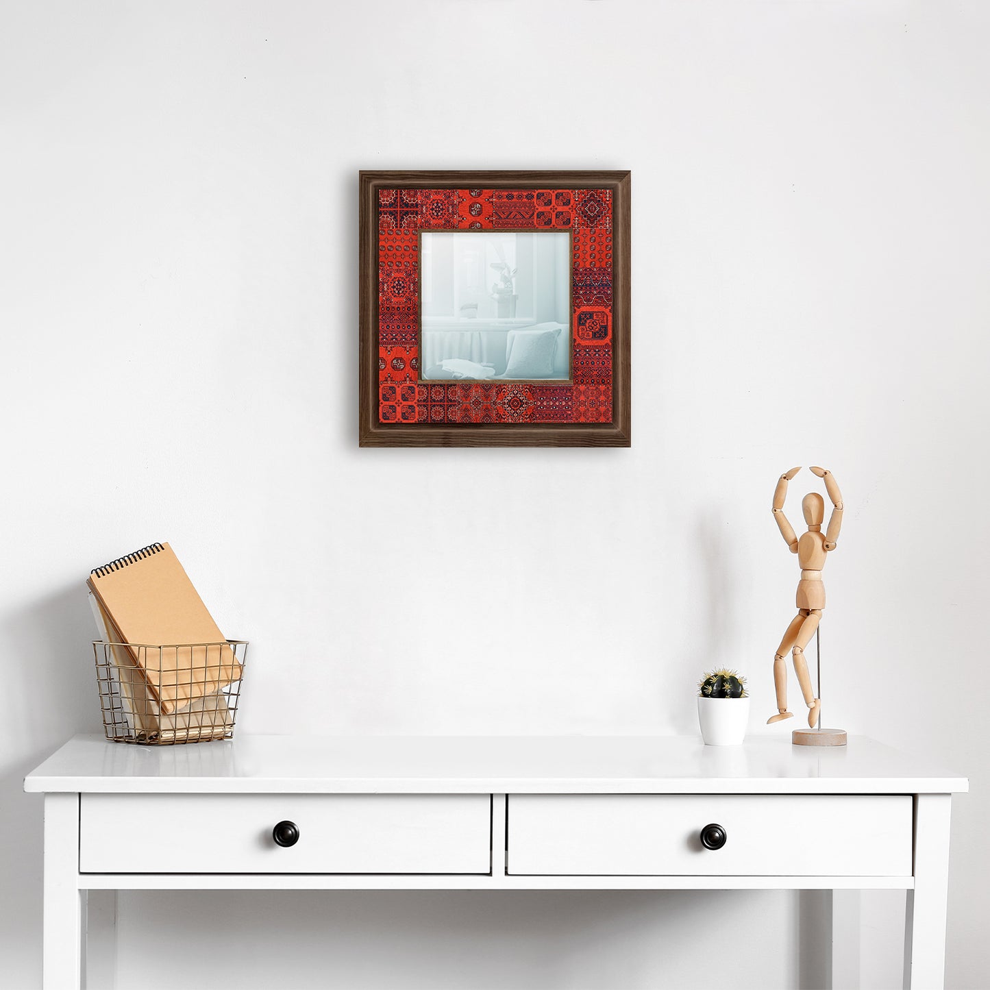 Afghan Red Square Mirror with dresser | Artistry Home
