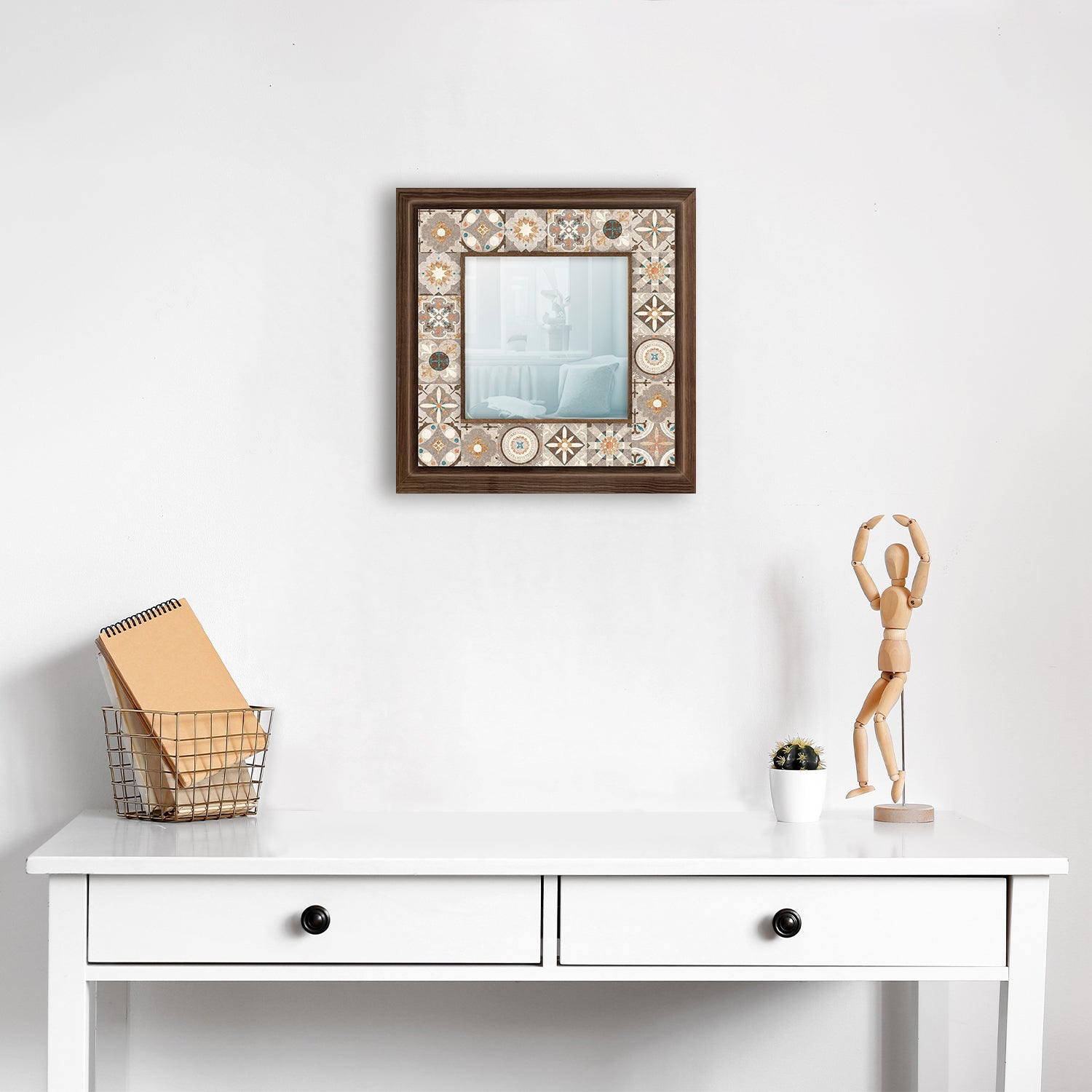 Rustic Tile Square Mirror with dresser | Artistry Home