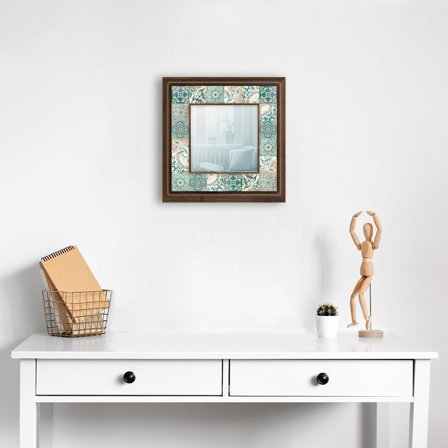 Green Tiles Square Mirror with dresser | Artistry Home