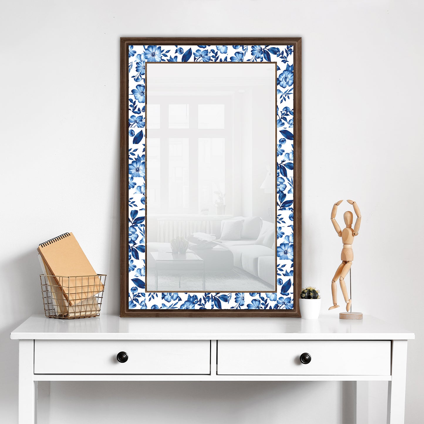 Turquoise Flowers Mirror with dresser | Artistry Home