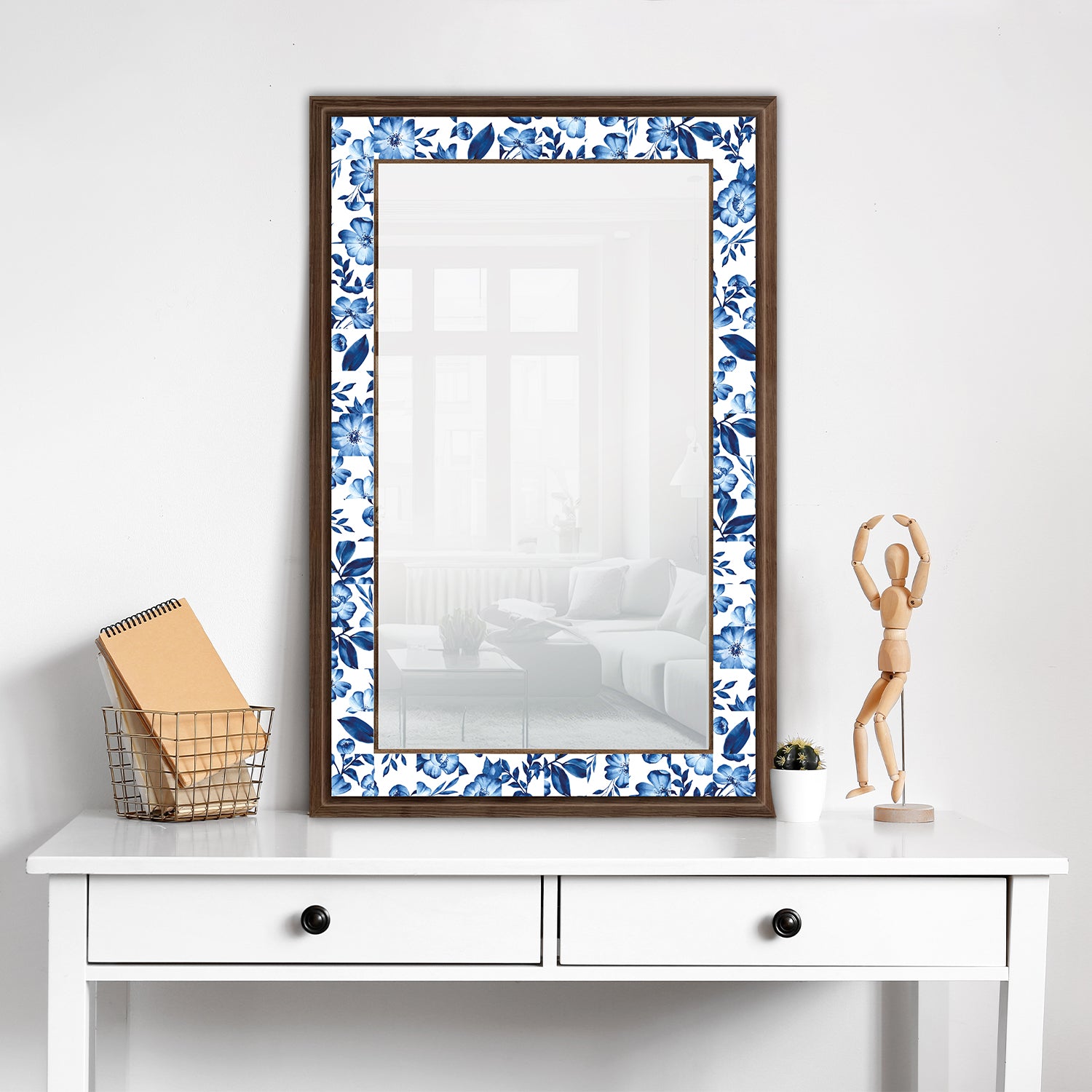 Turquoise Flowers Mirror with dresser | Artistry Home