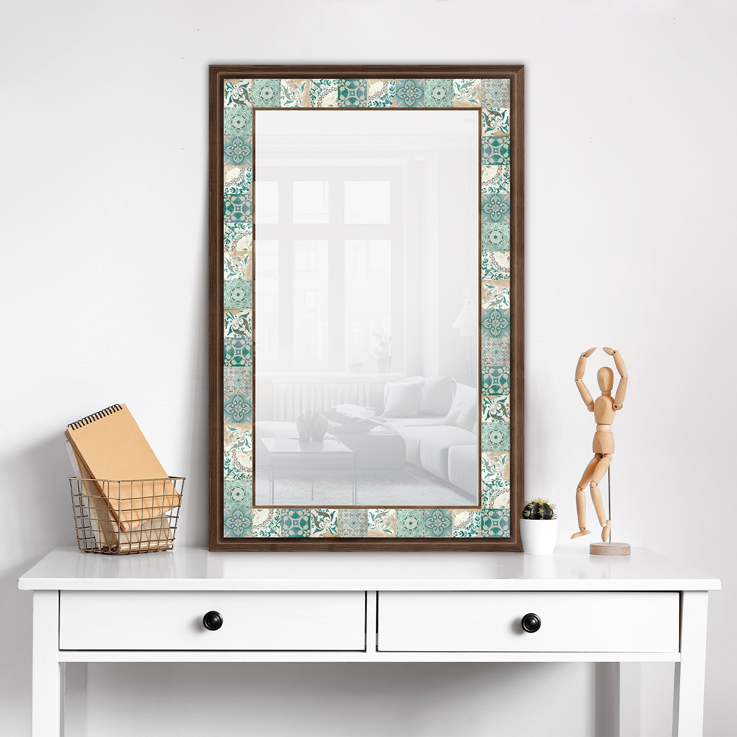 Green Tiles Mirror with dresser | Artistry Home