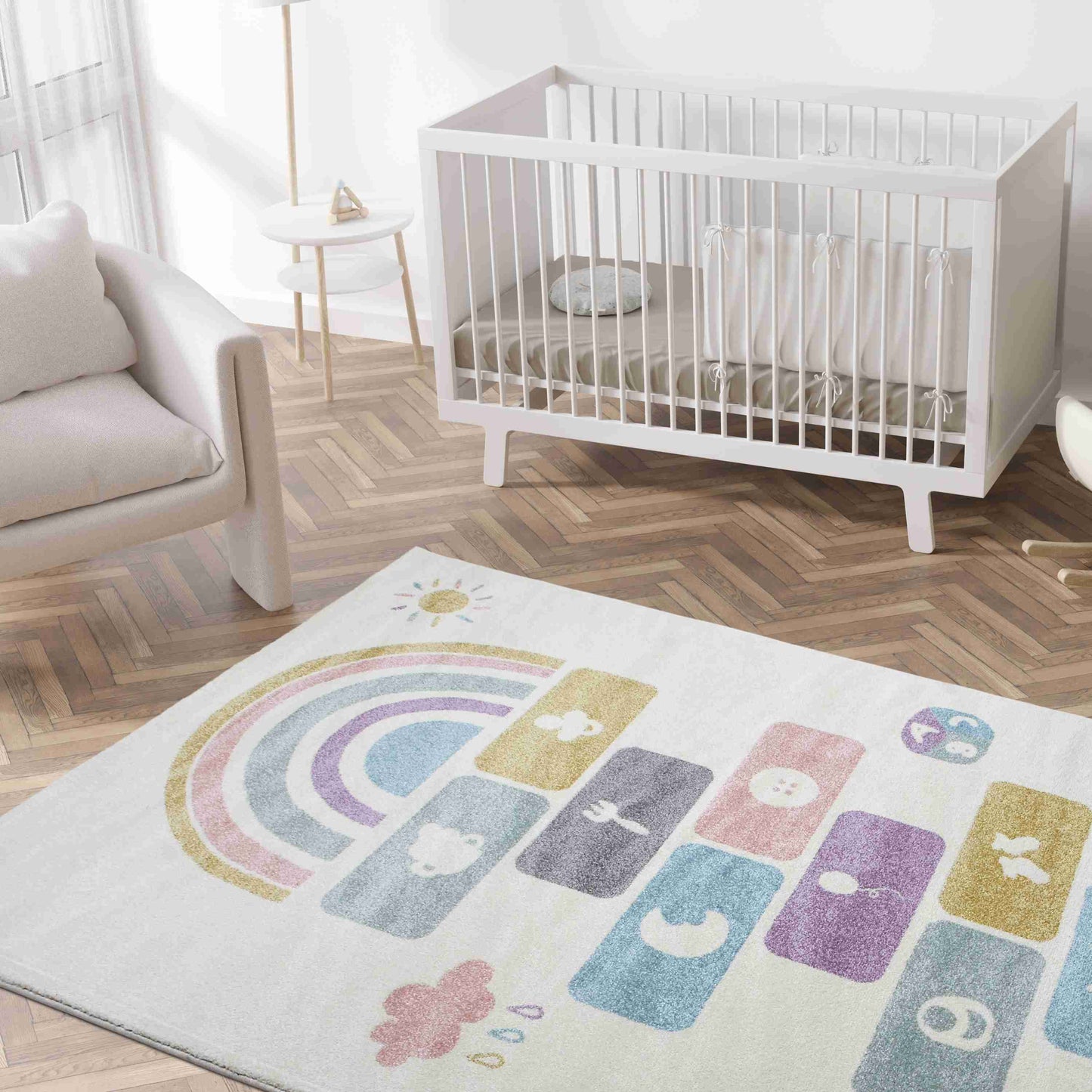 Pastel Hopscotch Rug - Beautifully Styled in a Warm Living Space | Artistry Home