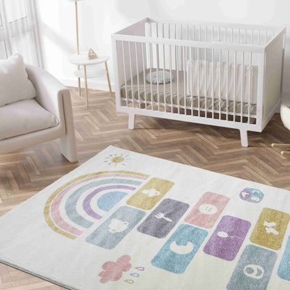 Pastel Hopscotch Rug - Beautifully Styled in a Warm Living Space | Artistry Home