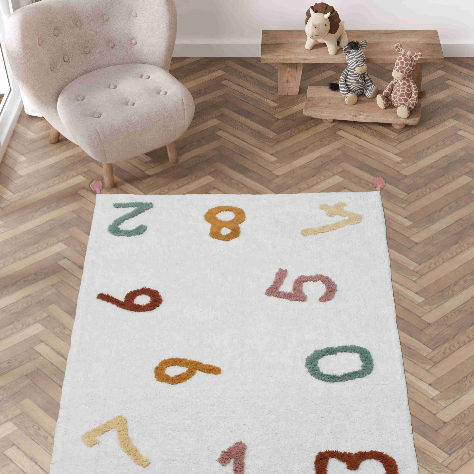 Cotton Boon Numbers Rug - Beautifully Styled in a Warm Living Space | Artistry Home