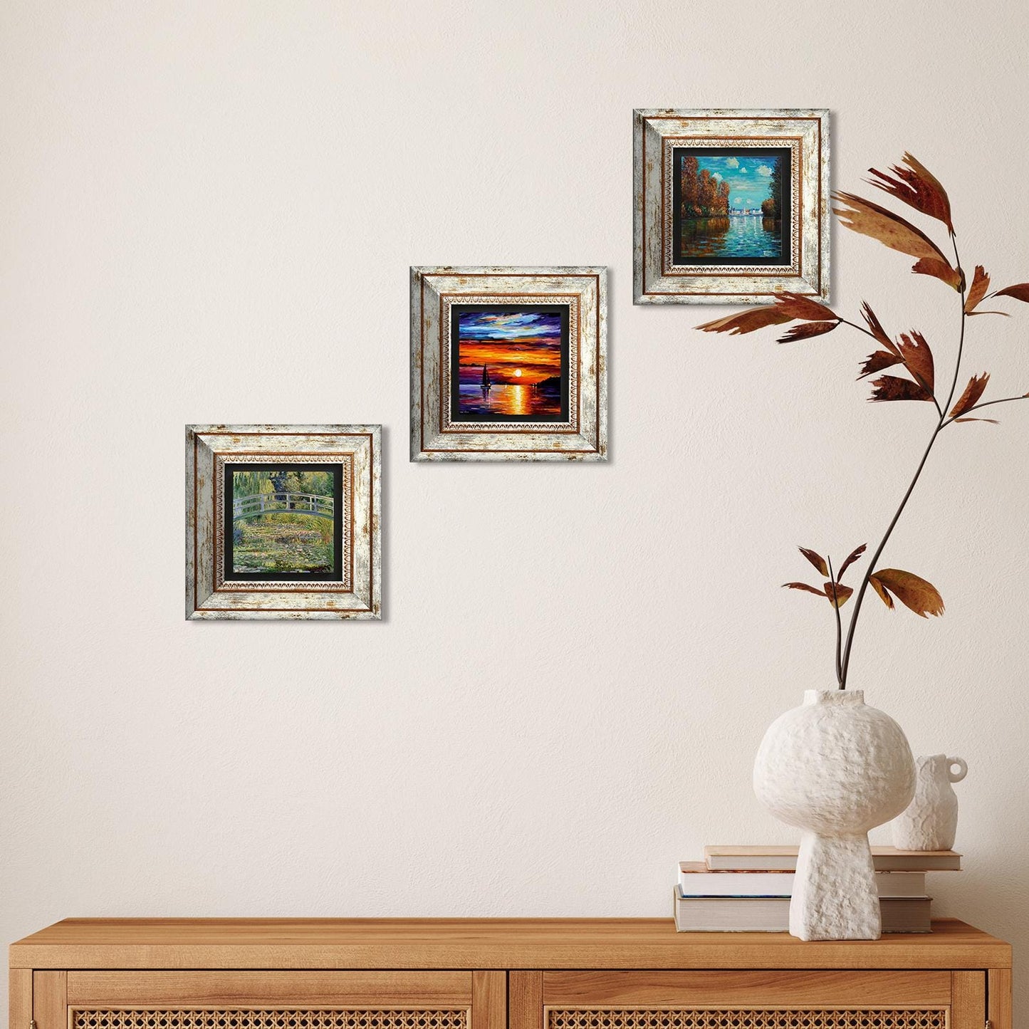 Claude Monet Trio Natural Stone Wall Art - Bridge Over A Pond | Artistry Home
