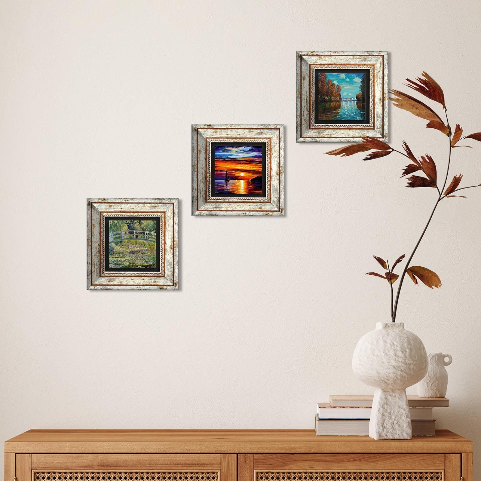 Claude Monet Trio Natural Stone Wall Art - Bridge Over A Pond | Artistry Home