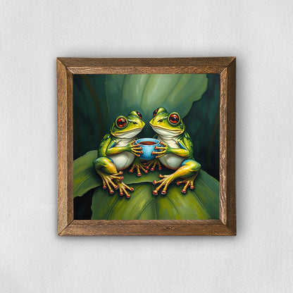Frogs Having Tea Natural Stone Wall Art | Artistry Home