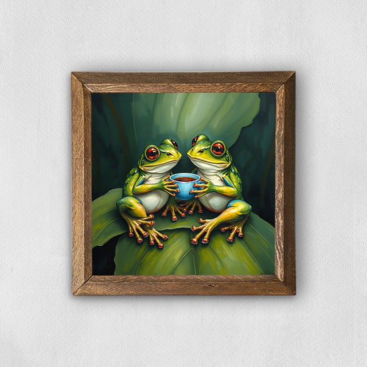 Frogs Having Tea Natural Stone Wall Art | Artistry Home