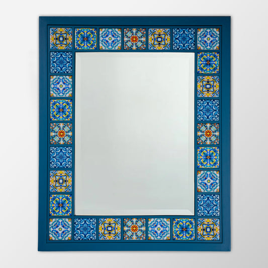 Sapphire Mosaic Handmade Anatolian Ceramic Tile Wall Mirror