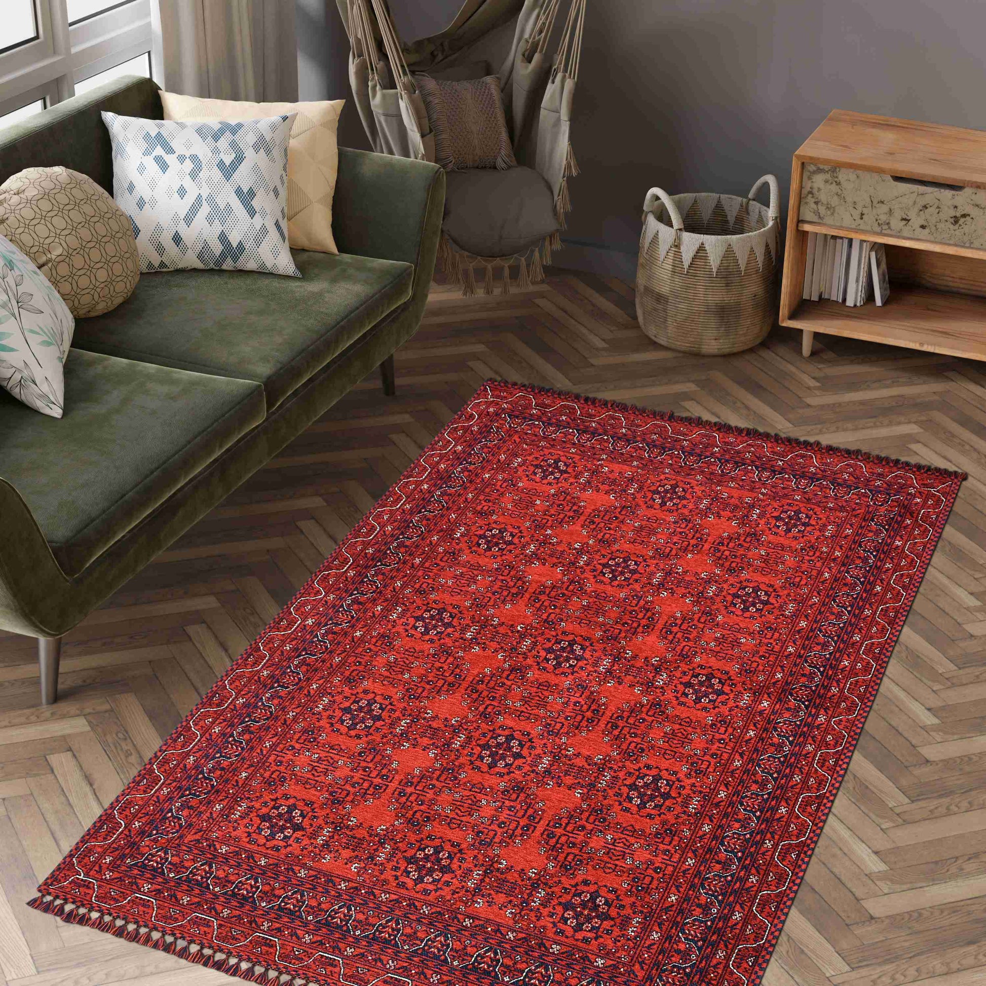 Afghan Red Rug - Traditional Carpet in Modern Interior | Artistry Home