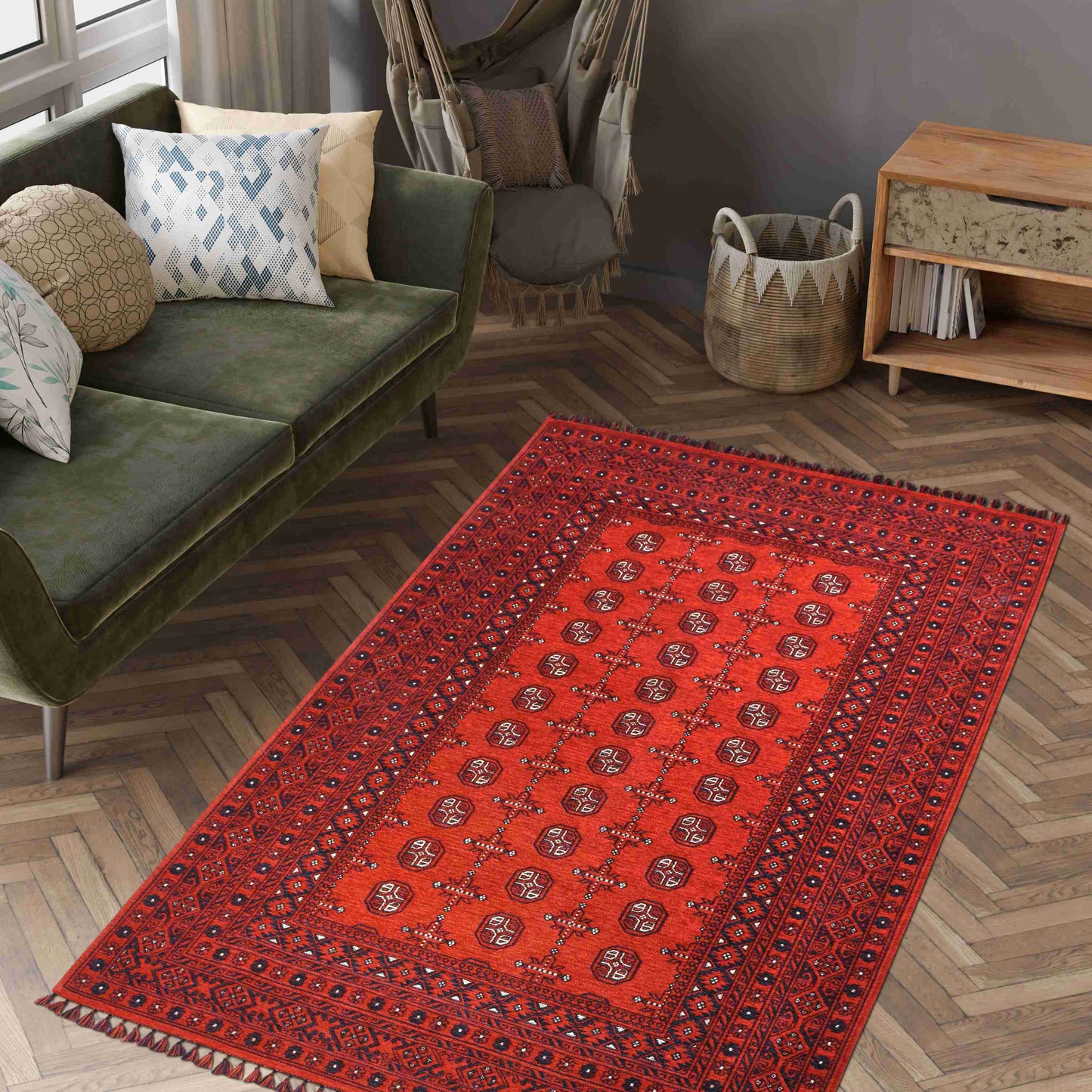 Afghan Cherry Rug - Traditional Carpet in Modern Interior | Artistry Home