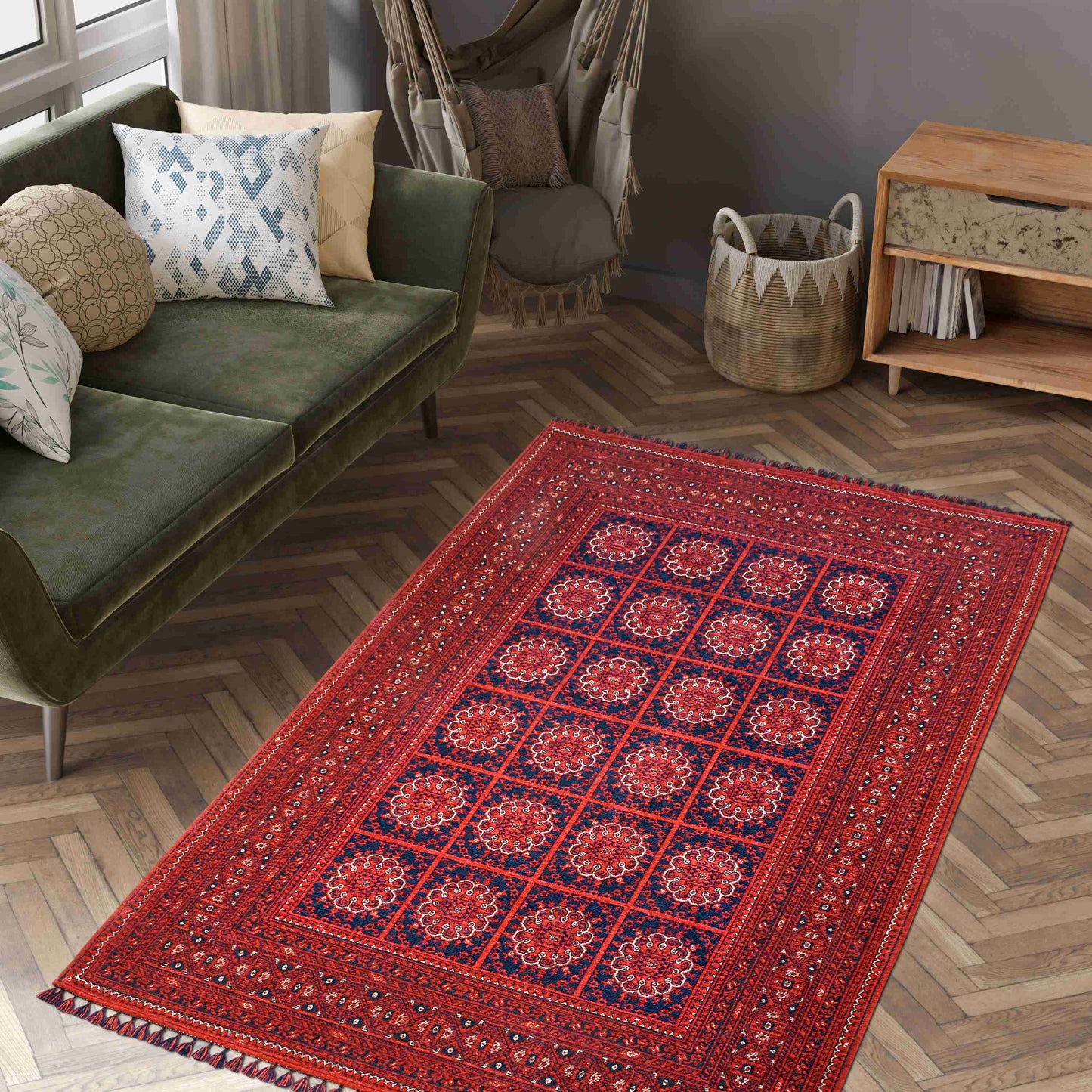 Afghan Flame Rug - Traditional Carpet in Modern Interior | Artistry Home