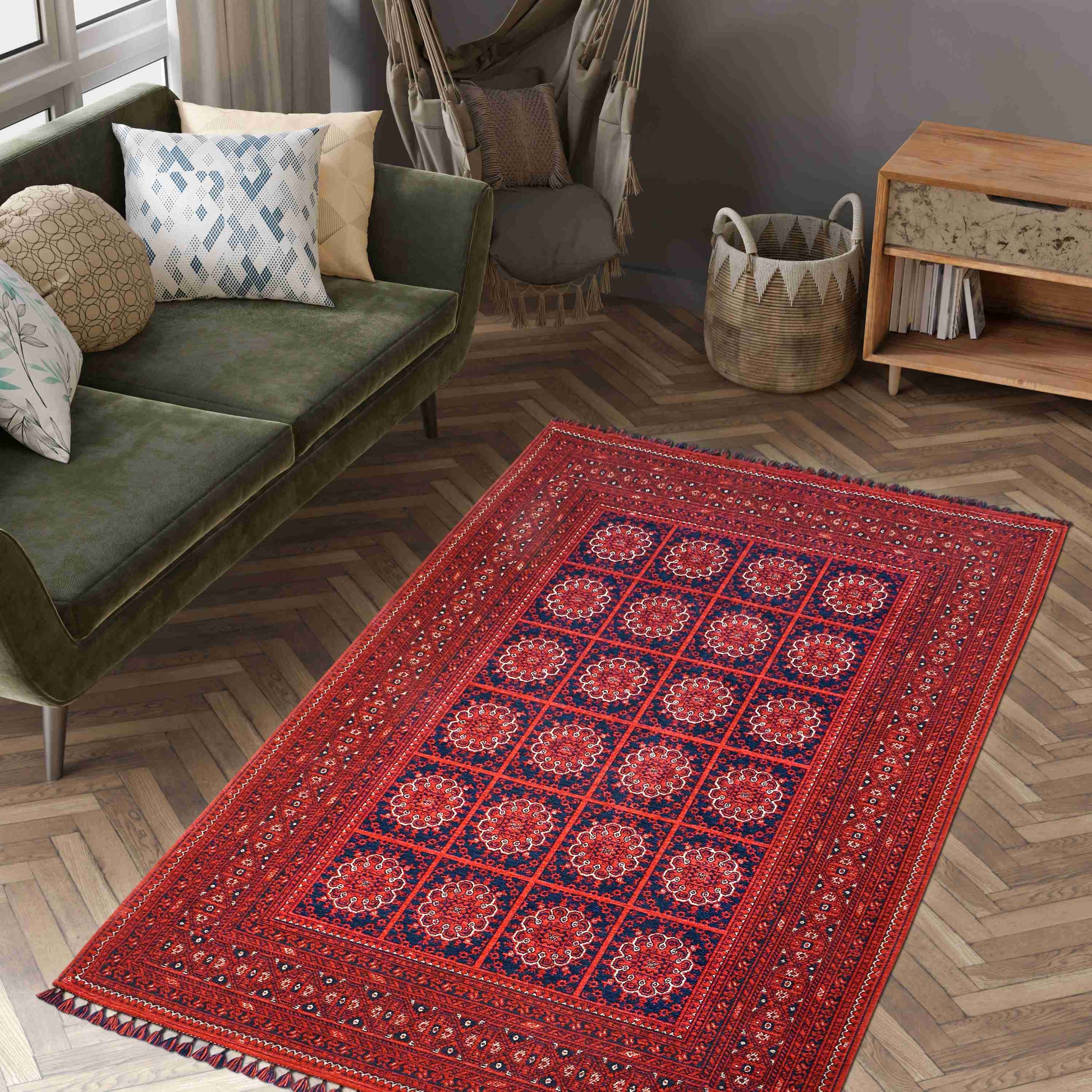 Afghan Flame Rug - Traditional Carpet in Modern Interior | Artistry Home
