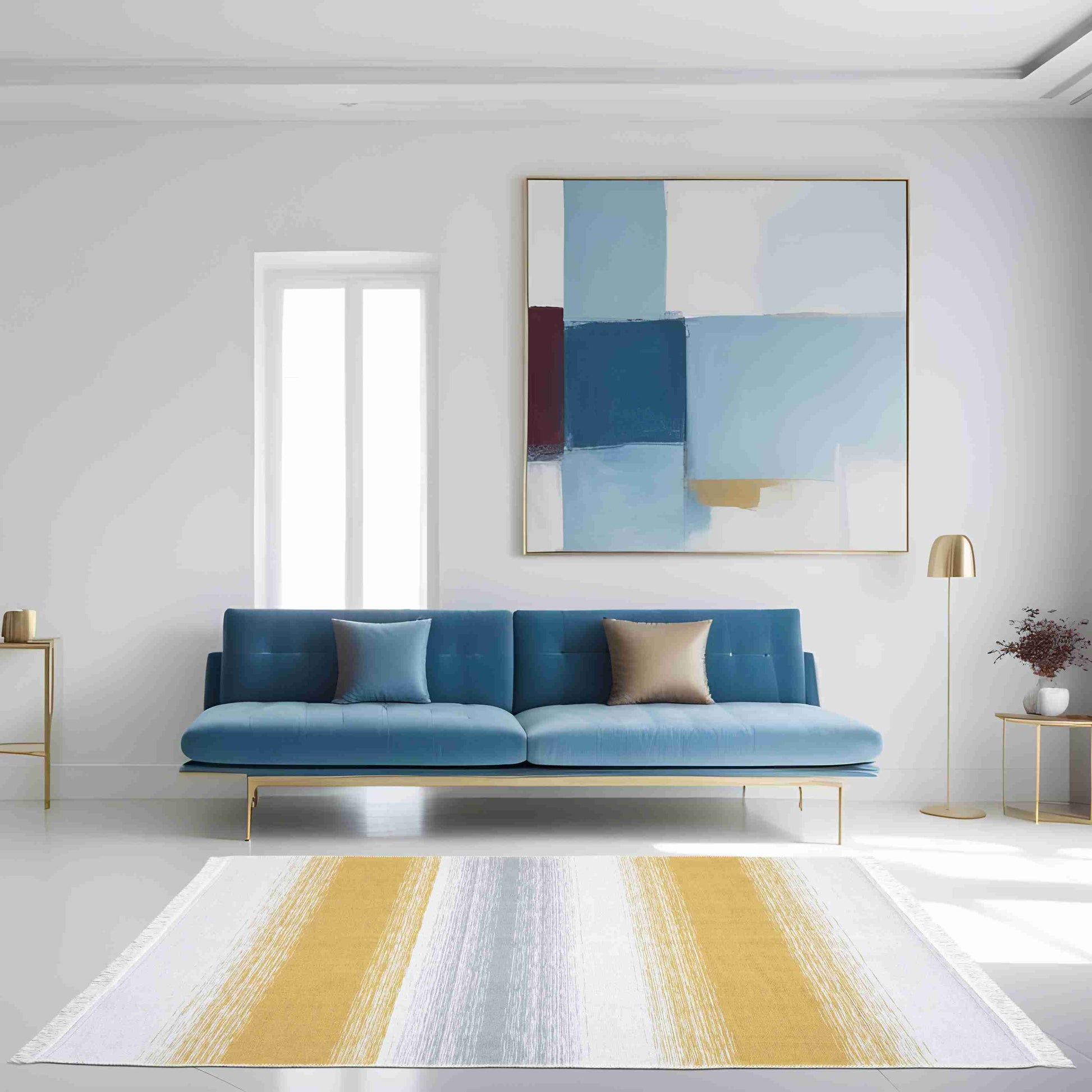 Arya Craft Grey Yellow Rug - Carpet in Modern Interior | Artistry Home