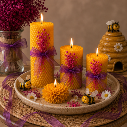 Floral & Rolled Beeswax Candle Gift Set of 3