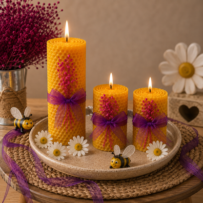 Floral & Rolled Beeswax Candle Gift Set of 3