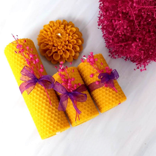 Floral & Rolled Beeswax Candle Gift Set