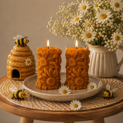 Daisy Beeswax Candle Set of 2