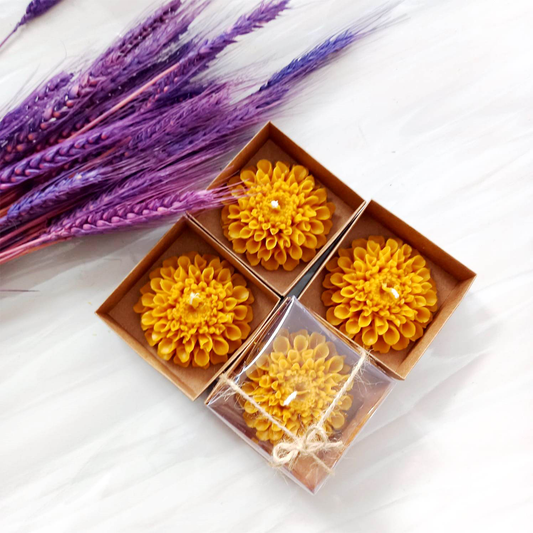 4 Floral-Shaped Beeswax Candle Gift Set