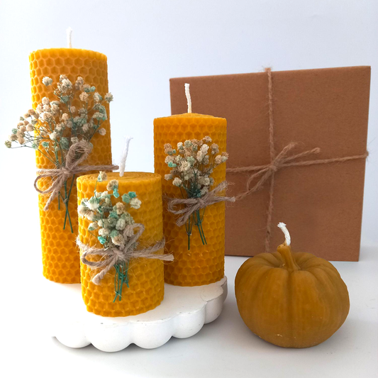 Pumpkin & Rolled Beeswax Candle Gift Set