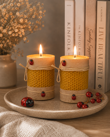 Ladybird Beeswax Candle Set of 2