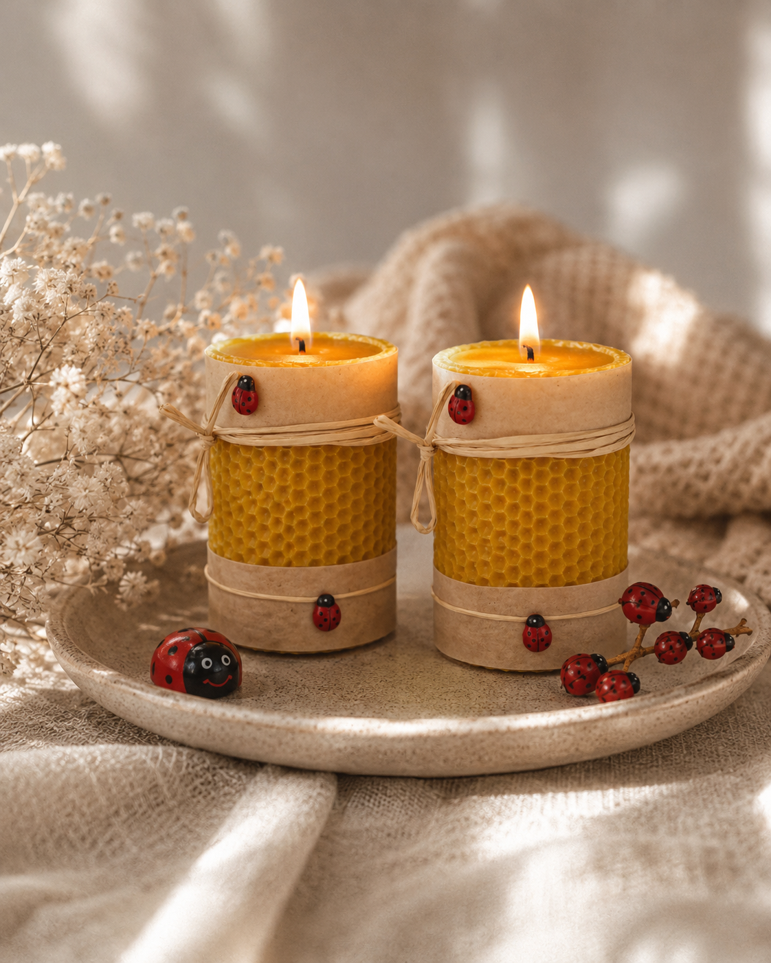 Ladybird Beeswax Candle Set of 2