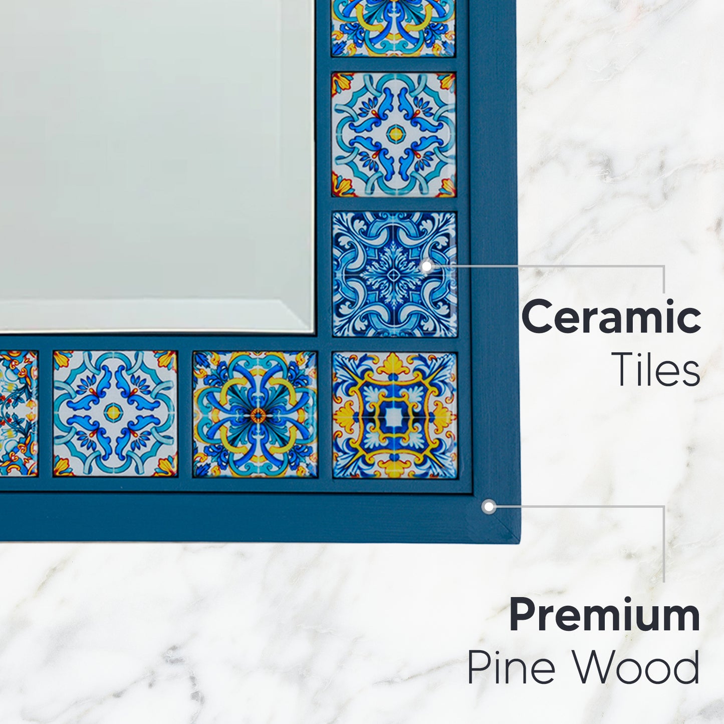 Sapphire Mosaic Handmade Anatolian Ceramic Tile Wall Mirror