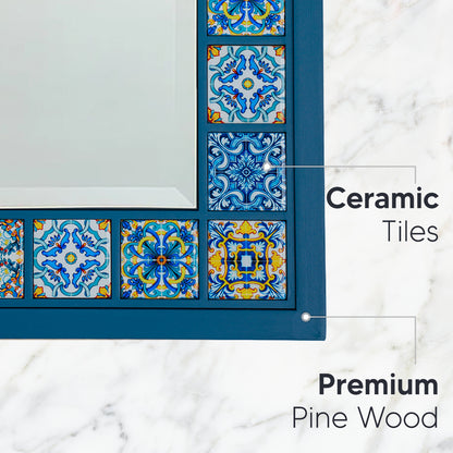 Sapphire Mosaic Handmade Anatolian Ceramic Tile Wall Mirror