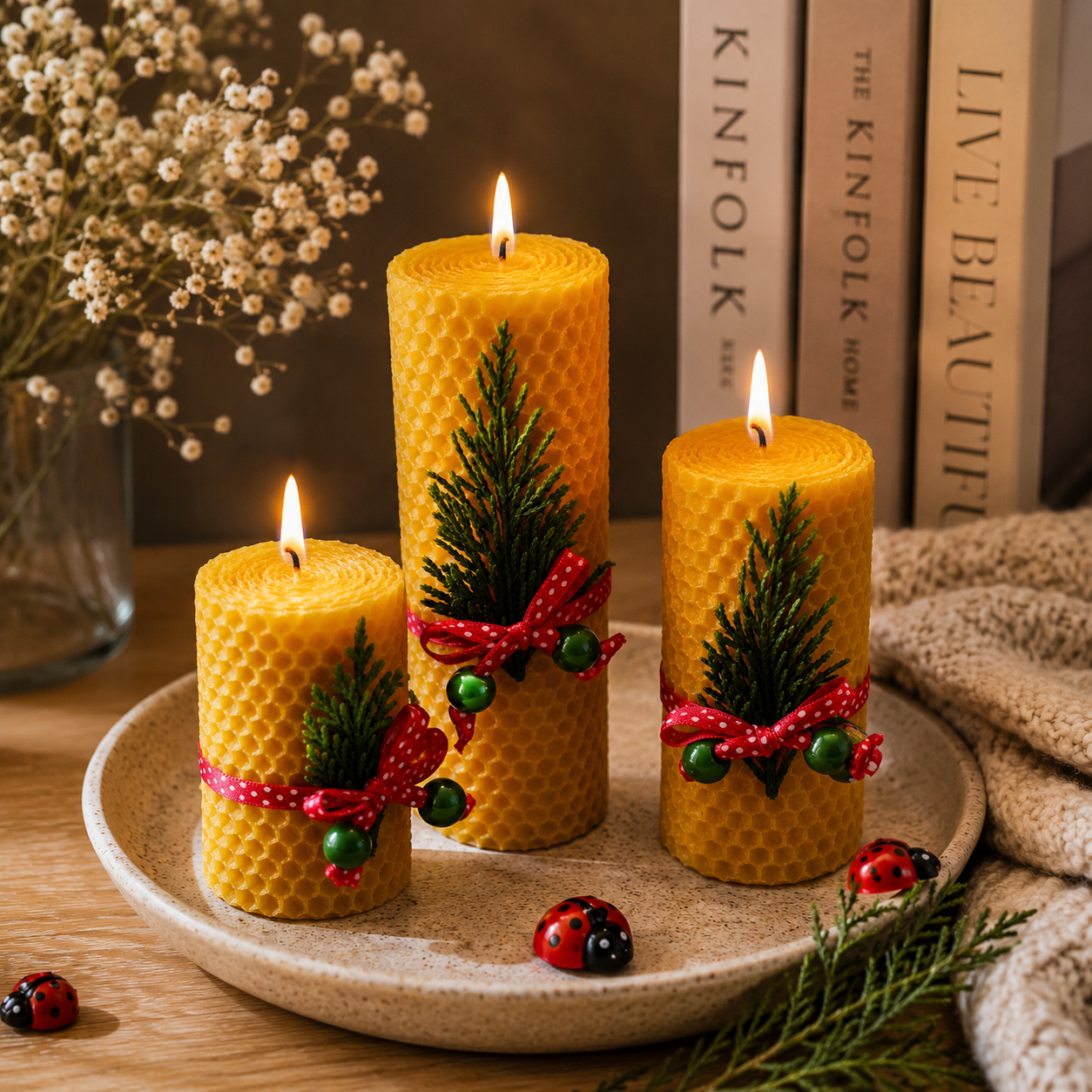 Pine Beeswax Candle Set  of 3