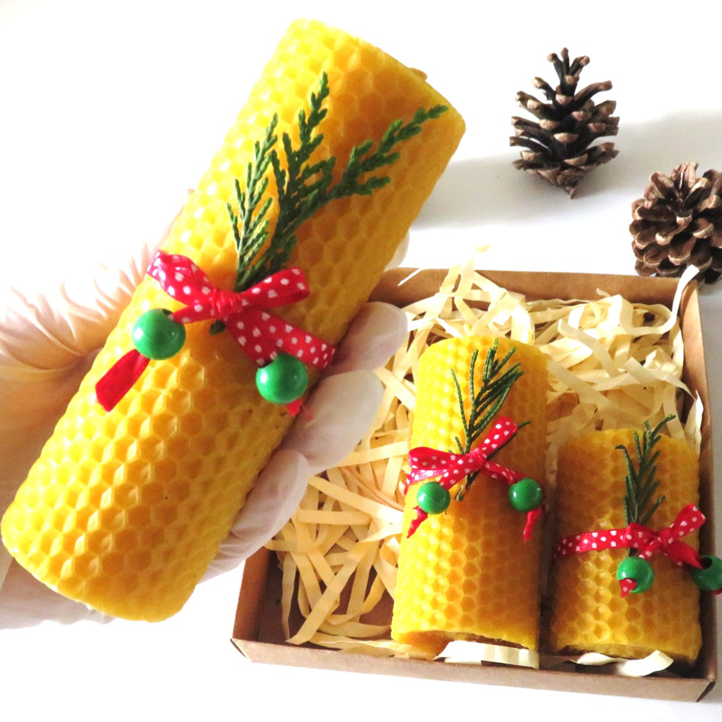 Pine Beeswax Candle Set