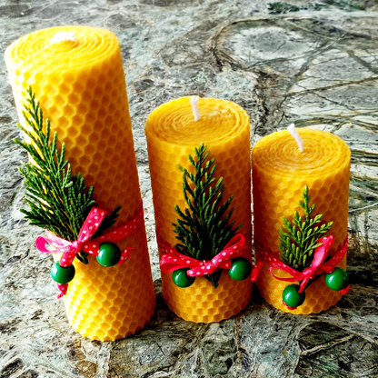 Pine Beeswax Candle Set