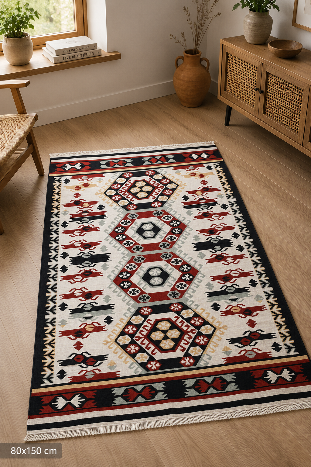 Red Mosaic Reversible Washable Recycled Cotton Rug