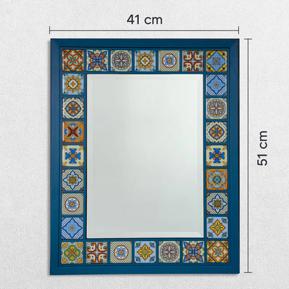 Azure Mosaic Handmade Anatolian Ceramic Tile Wall Mirror