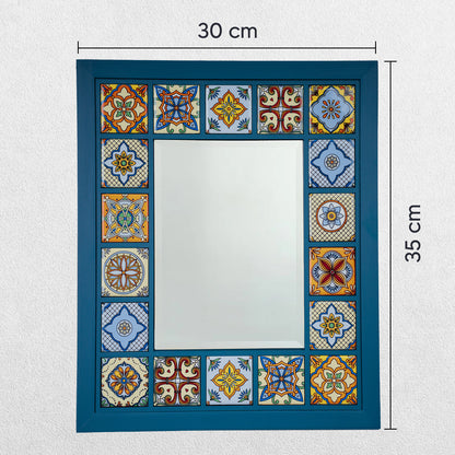 Azure Mosaic Handmade Anatolian Ceramic Tile Wall Mirror
