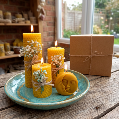 Mandala Glow Bundle | 3 Stone Wall Art + 1 Beeswax Candle Set