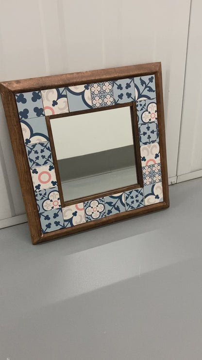 Blue Tiles Square Mirror
