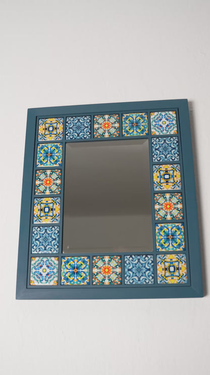 Sapphire Mosaic Handmade Anatolian Ceramic Tile Wall Mirror