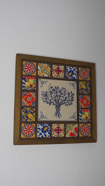 Mediterranean Tree of Life Handmade Anatolian Ceramic Tile Wall Art