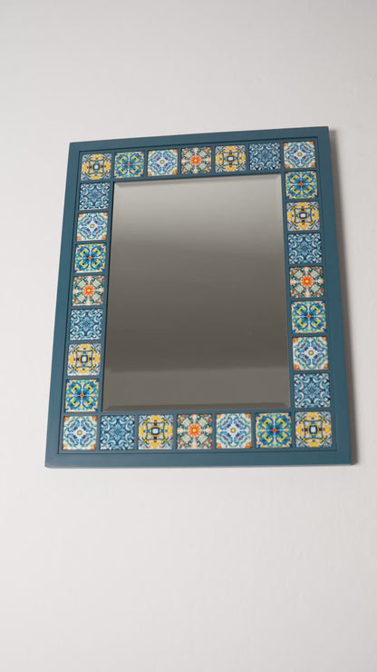 Sapphire Mosaic Handmade Anatolian Ceramic Tile Wall Mirror