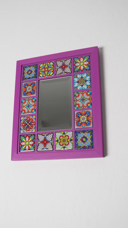 Mauve Purple Colourful Handmade Ceramic Tile Wall Mirror